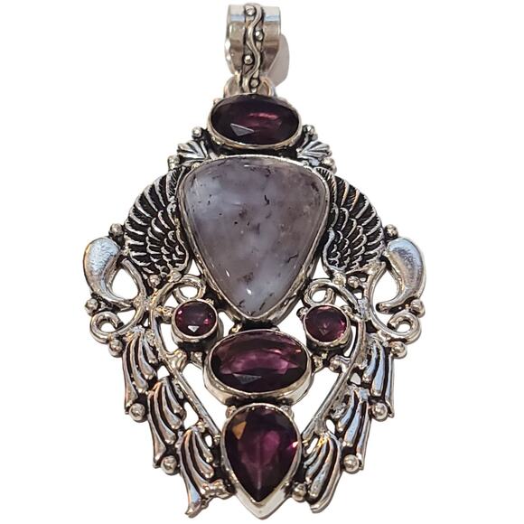 Sterling Silver Winged Lavender Agate Pendant - Picture 1 of 10